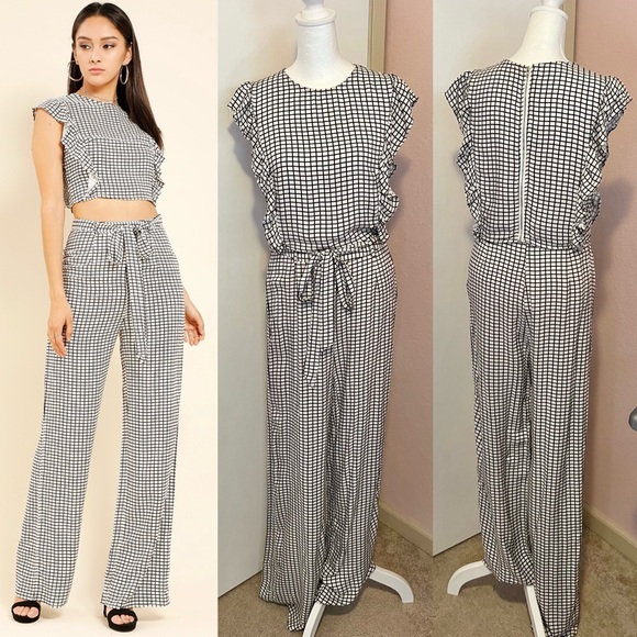 Papaya Pants - Checkered Ruffle Top & Palazzo Pants Set